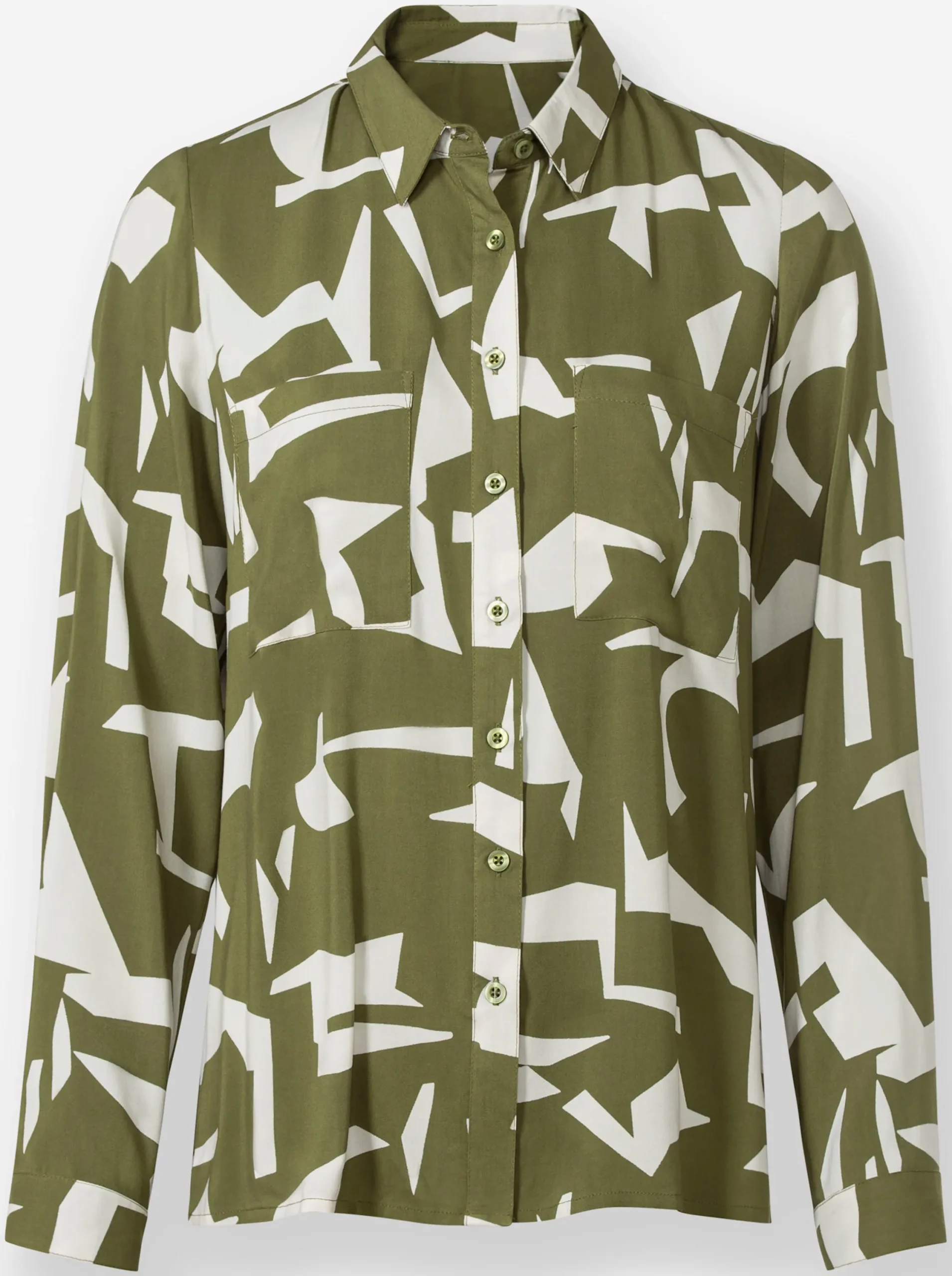 Blusen|heine Druckbluse oliv-champagner-gemustert