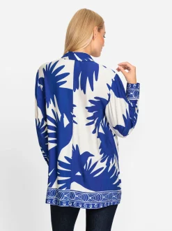 Blusen|heine Druckbluse royalblau-ecru-bedruckt
