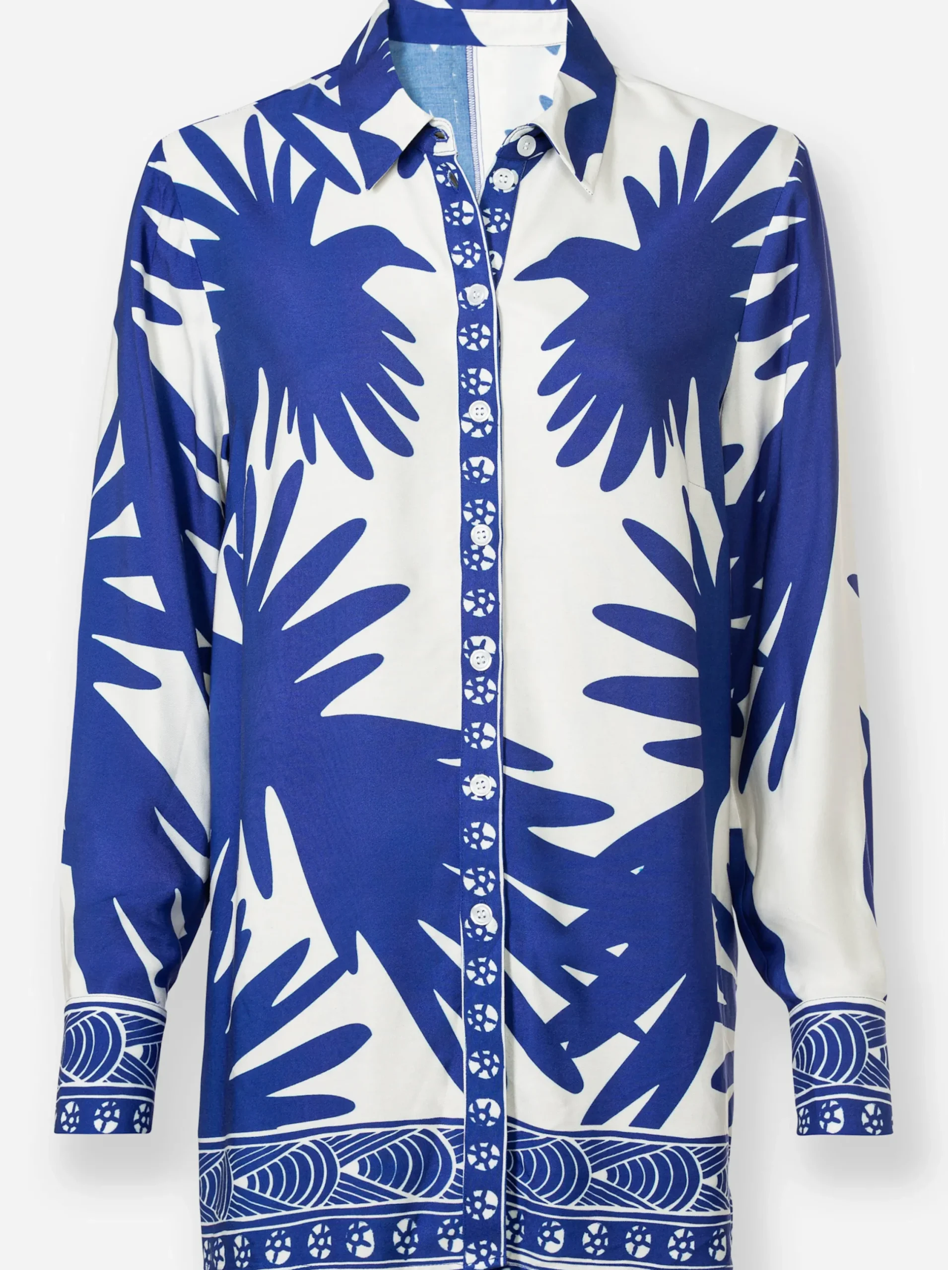 Blusen|heine Druckbluse royalblau-ecru-bedruckt