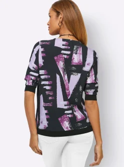 Blusen| Druckbluse schwarz-flieder-bedruckt