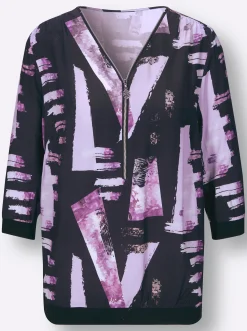 Blusen| Druckbluse schwarz-flieder-bedruckt