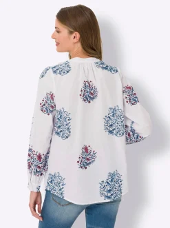 Blusen|heine Druckbluse ecru-rot-bedruckt