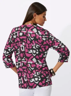Blusen| Druckbluse fuchsia-schwarz-bedruckt