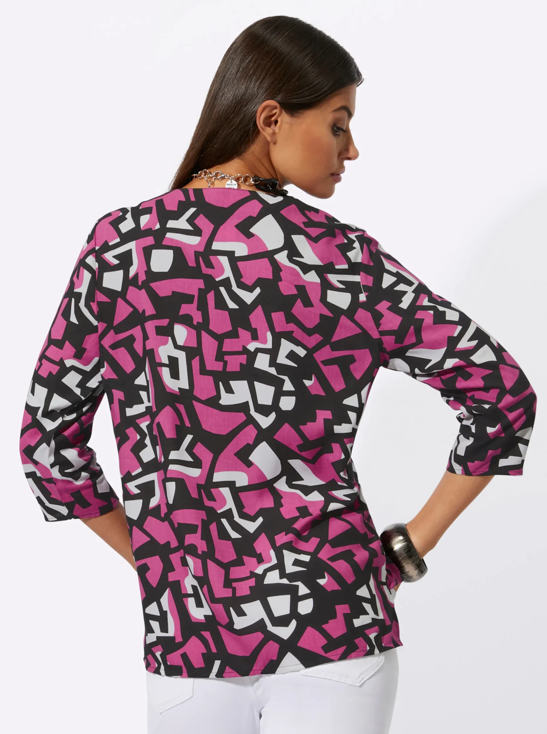 Blusen| Druckbluse fuchsia-schwarz-bedruckt