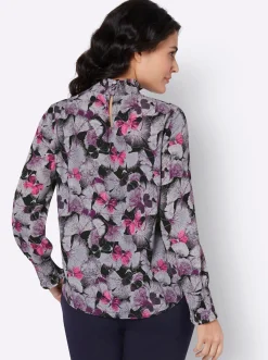 Blusen| Druckbluse schwarz-flieder-bedruckt