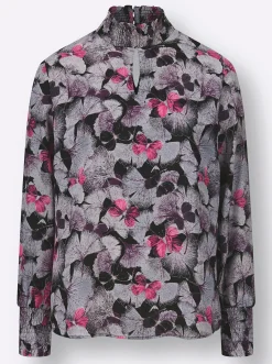 Blusen| Druckbluse schwarz-flieder-bedruckt