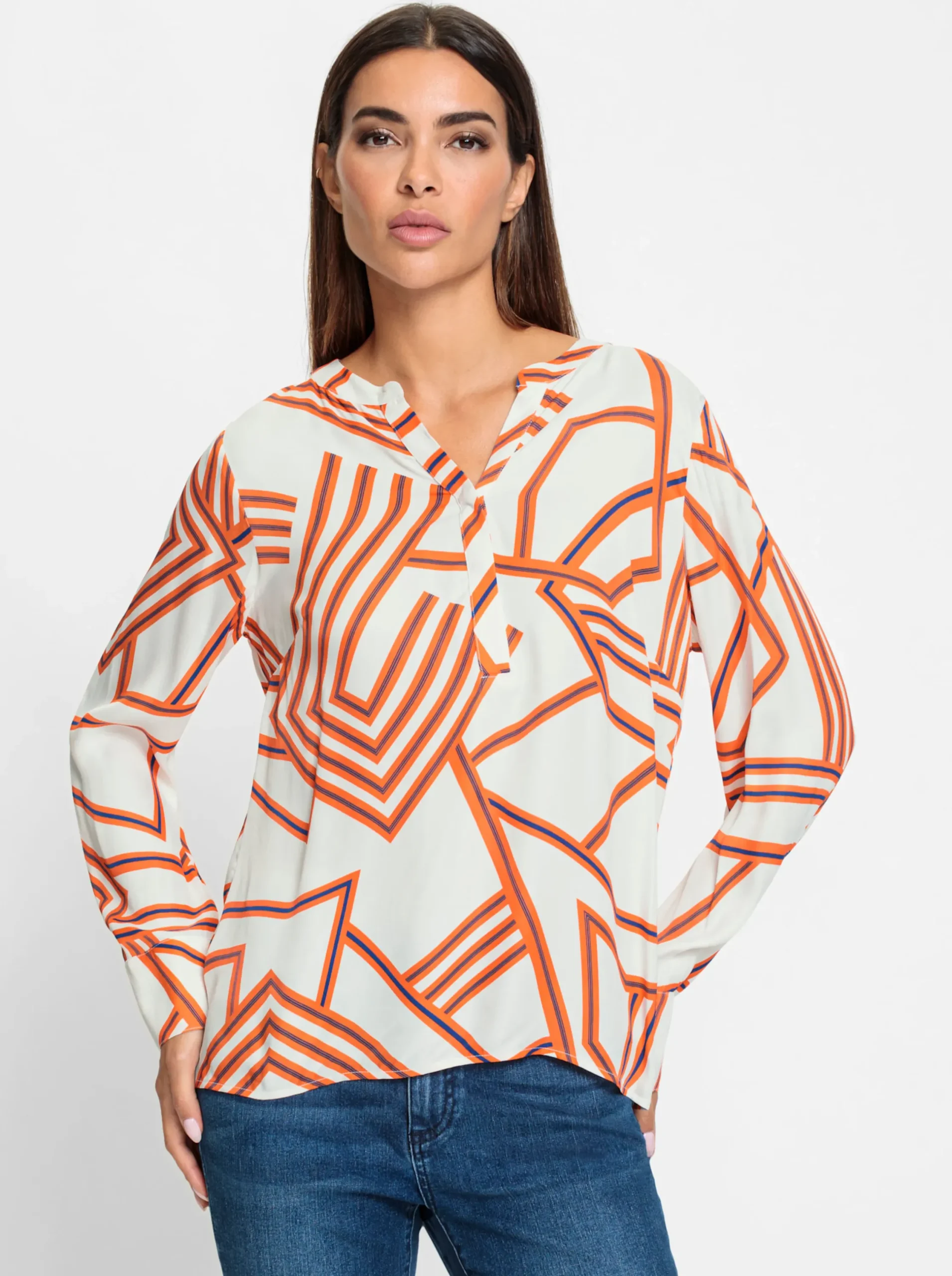 Blusen|heine Druckbluse weiß-orange-bedruckt
