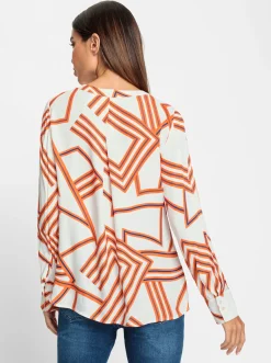 Blusen|heine Druckbluse weiß-orange-bedruckt