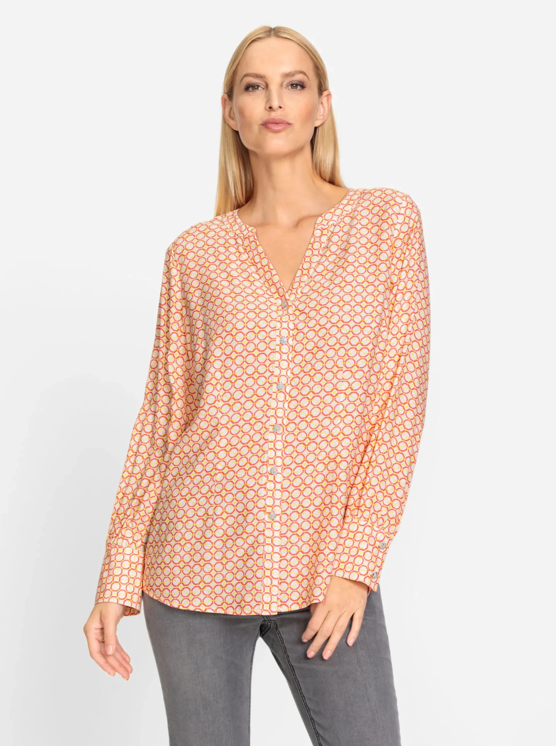 Blusen|heine Druckbluse ecru-hummer-gemustert
