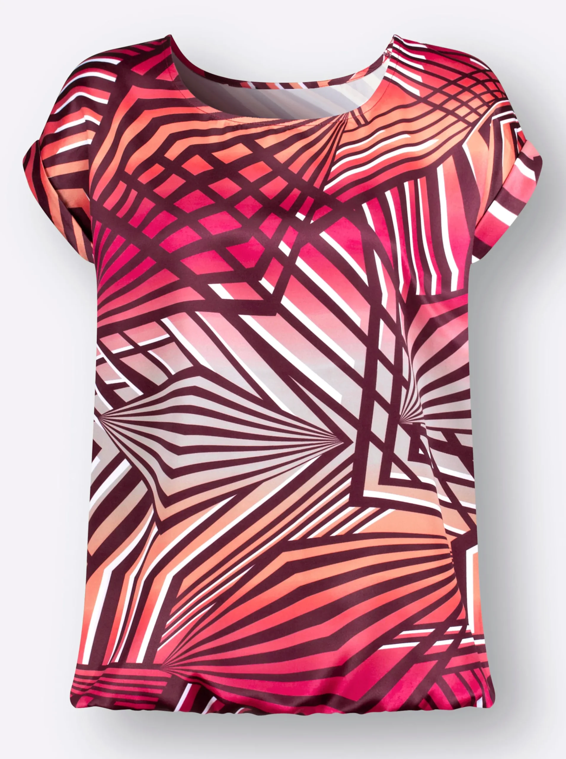 Blusen| Druckbluse pink-weiß-bedruckt