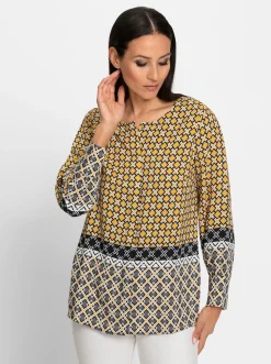 Blusen|heine Druckbluse ocker-schwarz-bedruckt