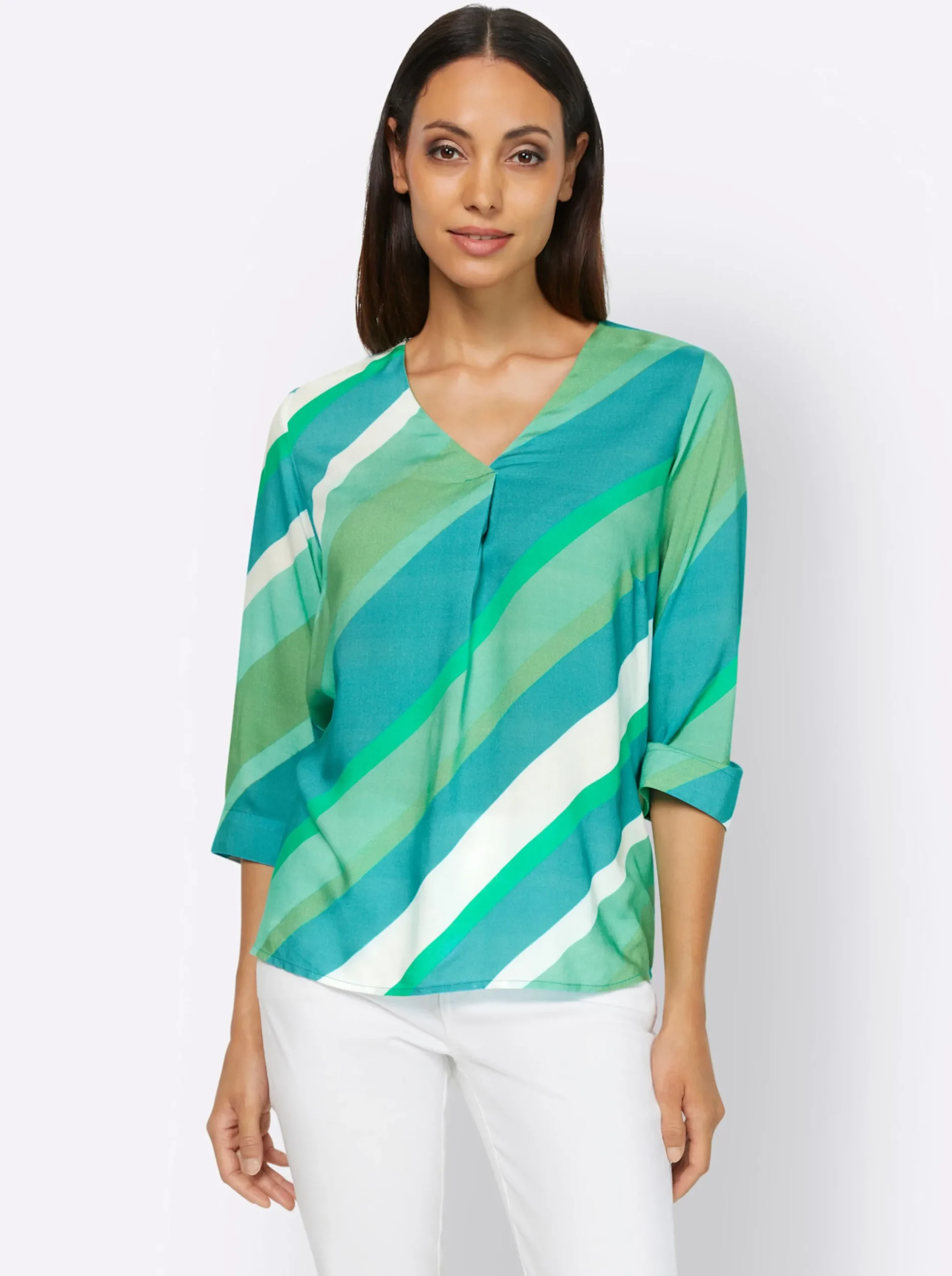 Strandmode|Blusen|heine Druckbluse grasgrün-smaragd-bedruckt