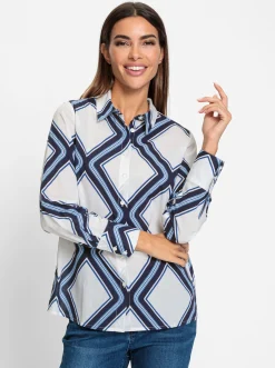 Blusen|heine Druckbluse ecru-marine-bedruckt