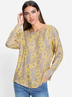 Blusen|heine Druckbluse sesam-gelb-bedruckt