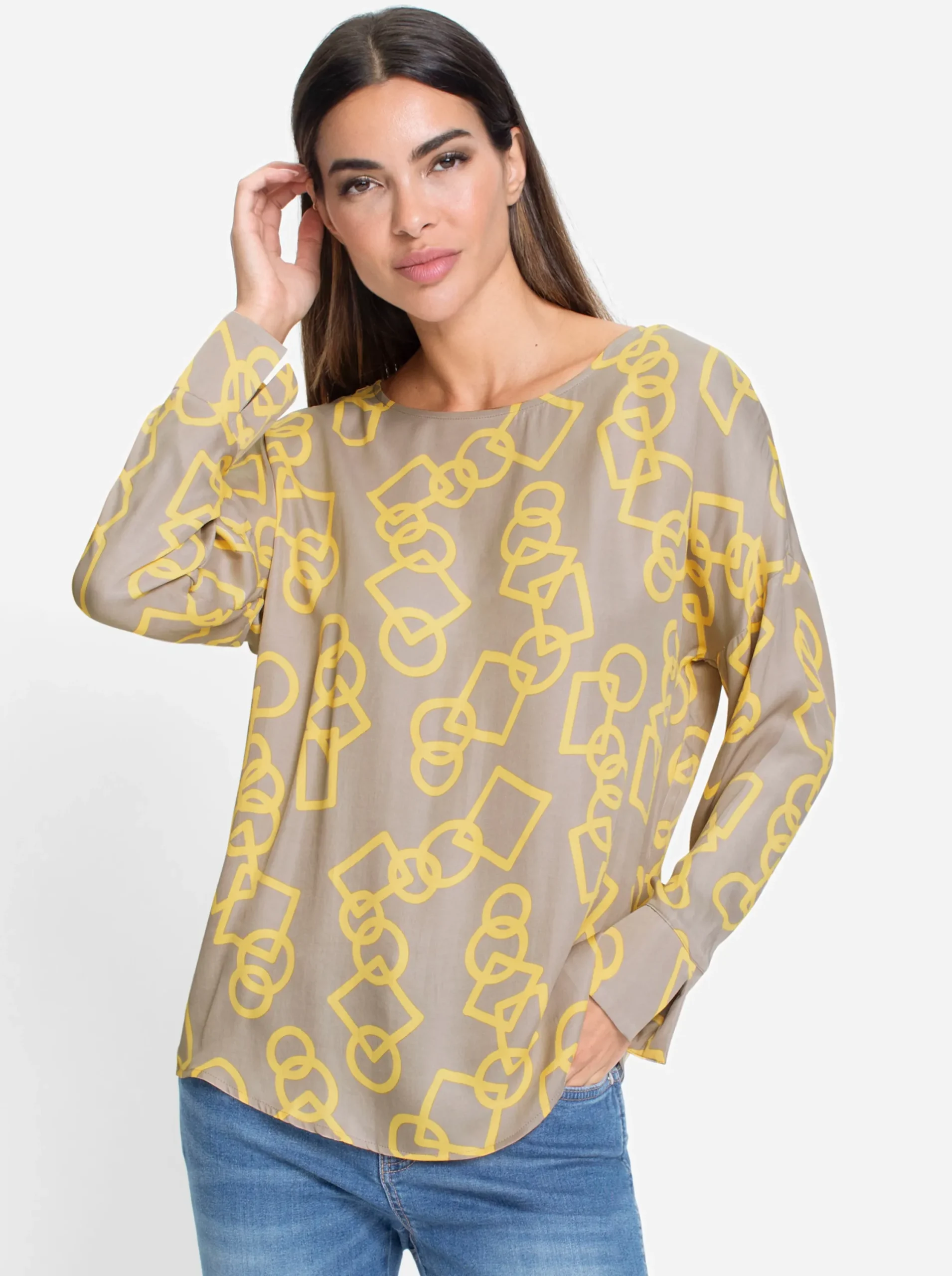 Blusen|heine Druckbluse sesam-gelb-bedruckt