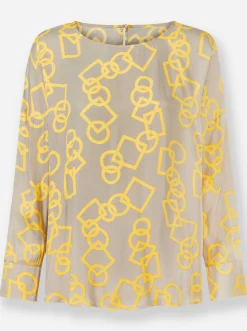 Blusen|heine Druckbluse sesam-gelb-bedruckt
