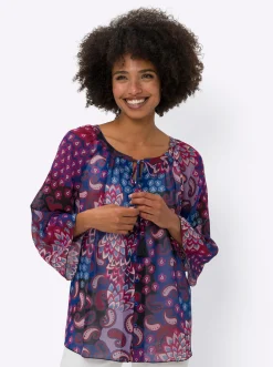 Blusen|heine Druckbluse royalblau-magenta-bedruckt