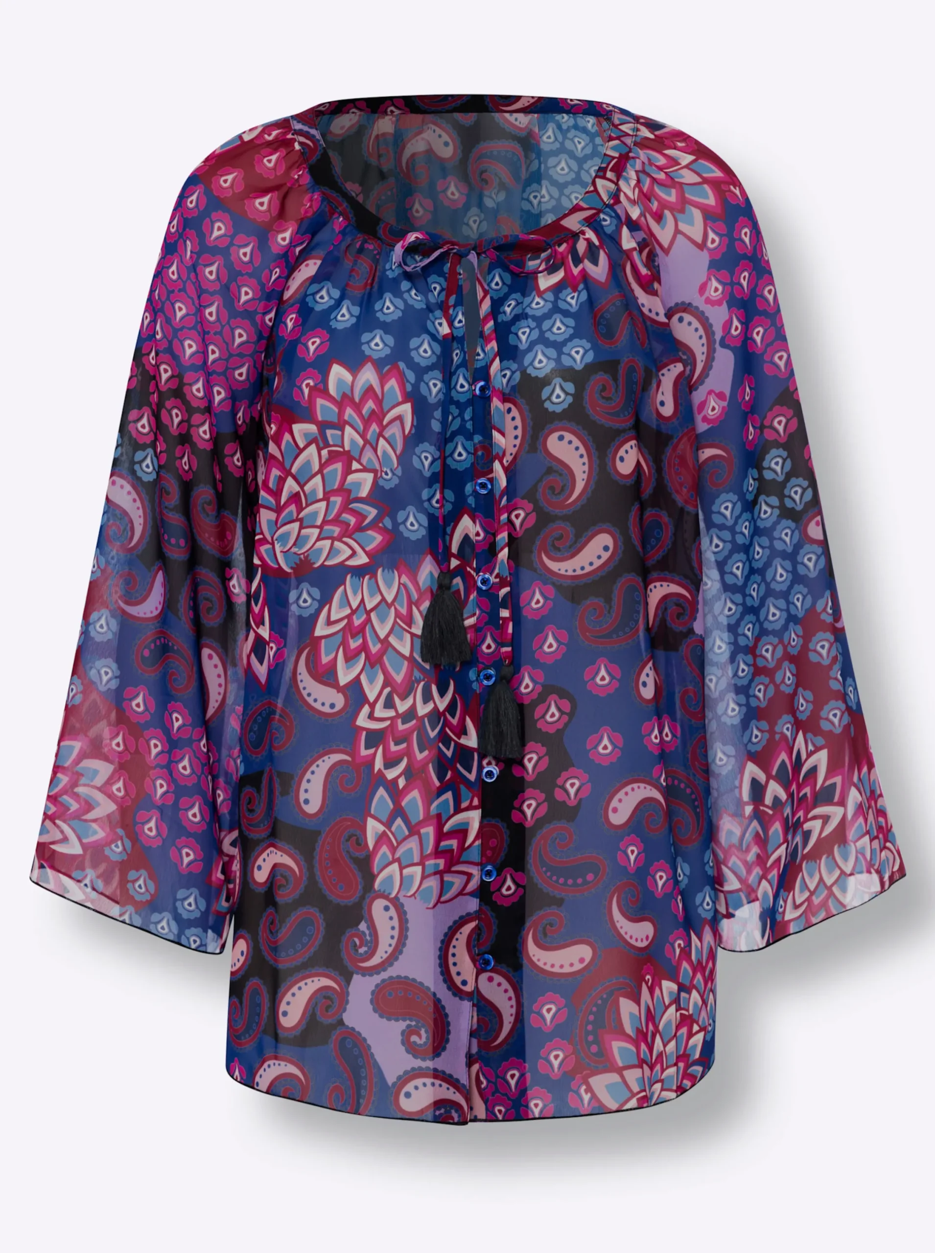 Blusen|heine Druckbluse royalblau-magenta-bedruckt