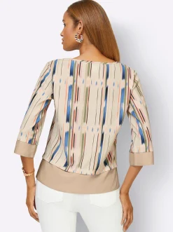 Blusen| Druckbluse beige-mandarine-bedruckt