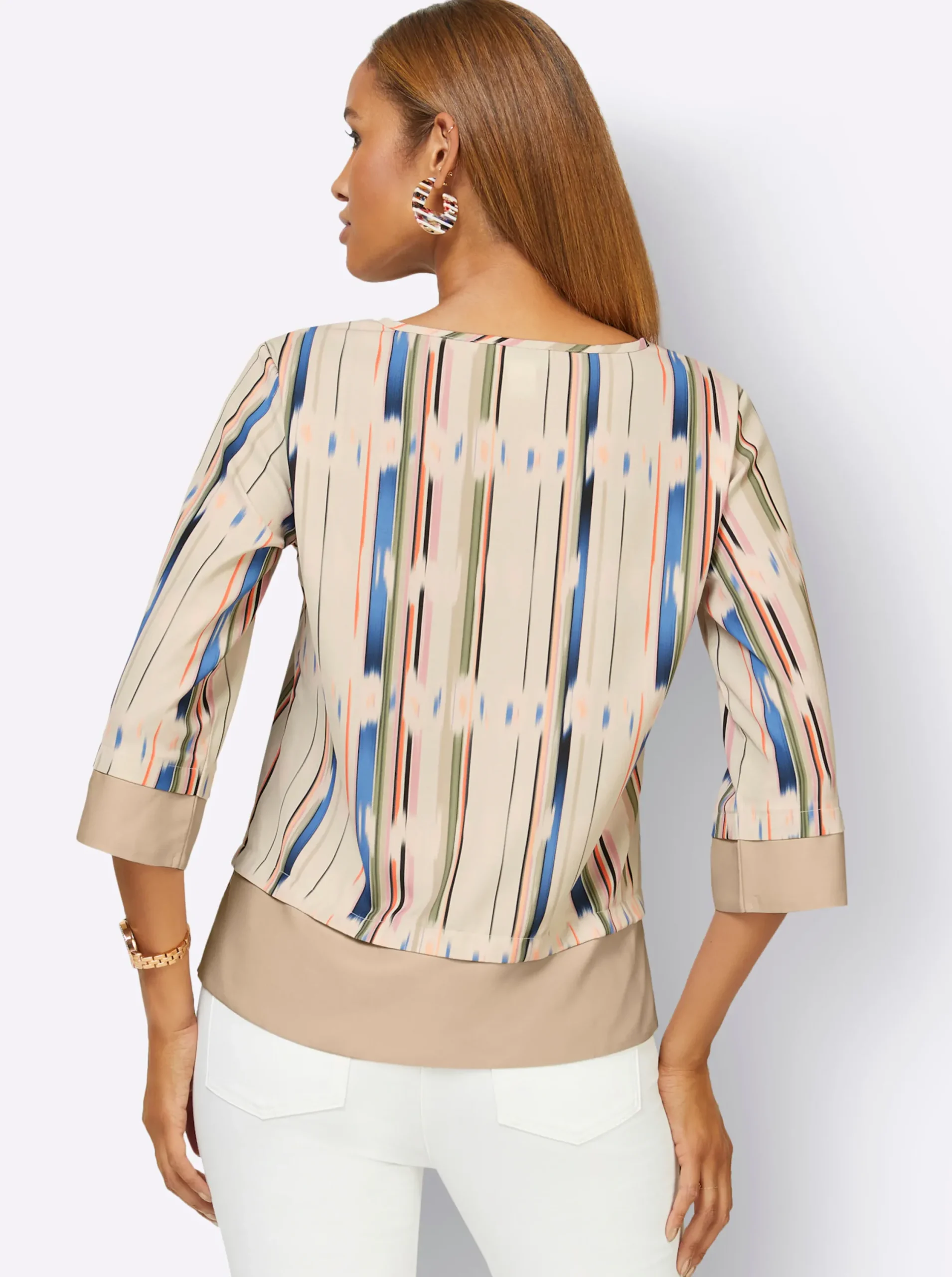 Blusen| Druckbluse beige-mandarine-bedruckt