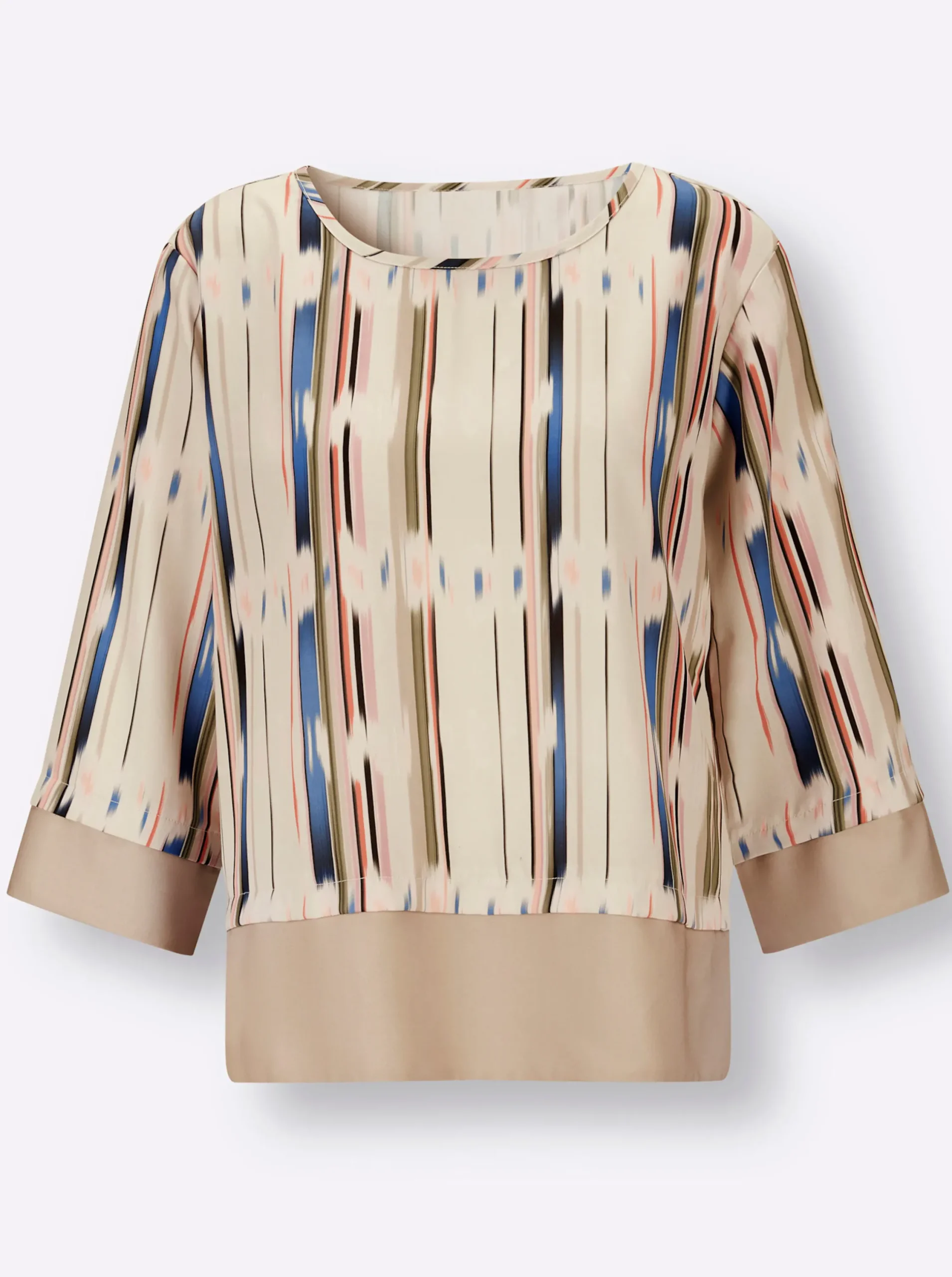 Blusen| Druckbluse beige-mandarine-bedruckt