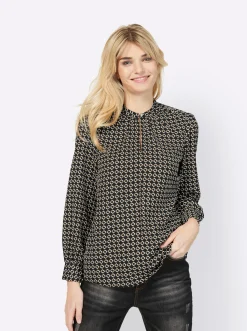 Blusen|heine Druckbluse schwarz-camel-bedruckt