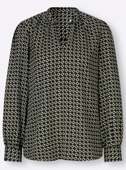 Blusen|heine Druckbluse schwarz-camel-bedruckt