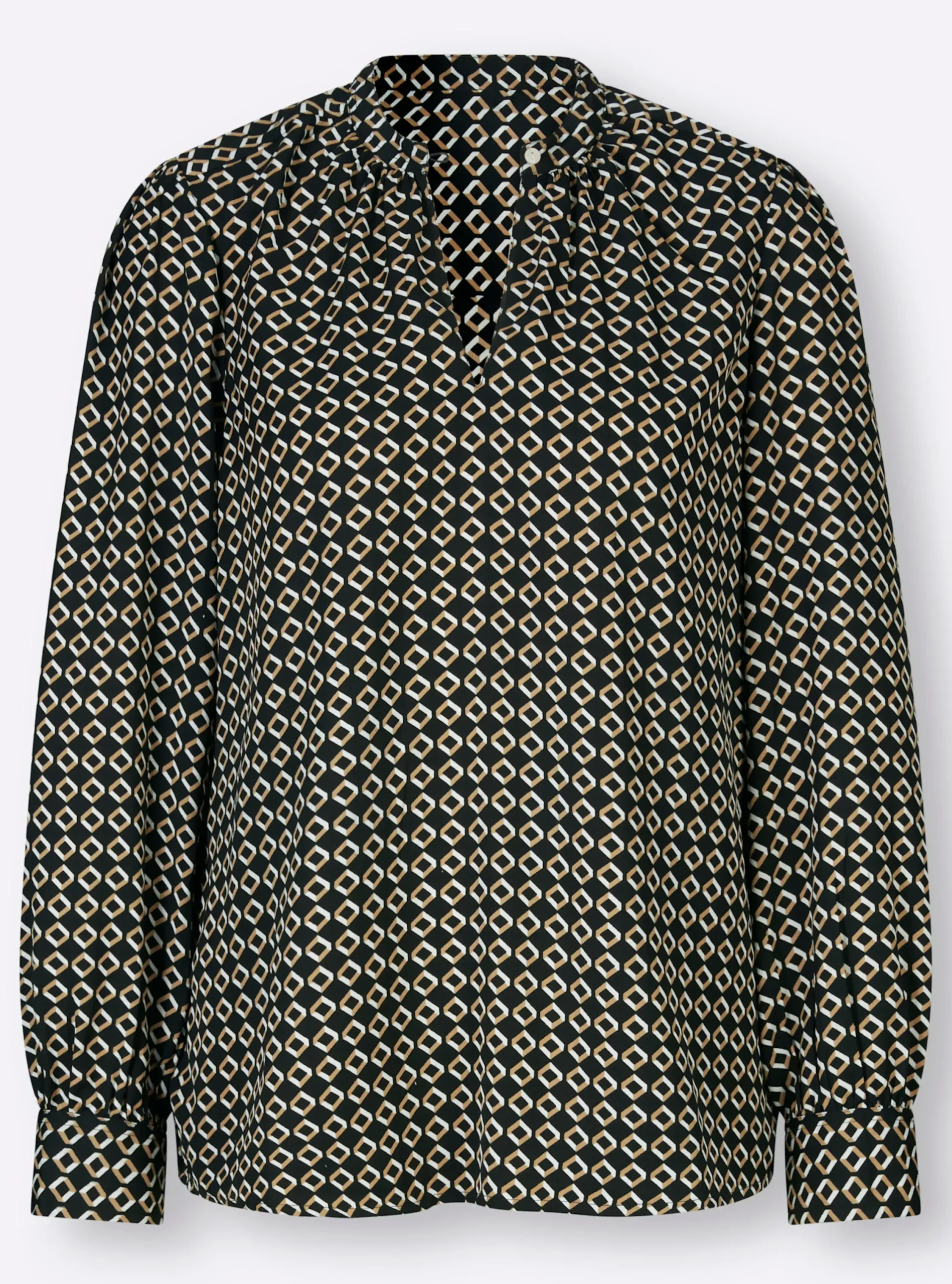 Blusen|heine Druckbluse schwarz-camel-bedruckt