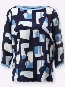 Blusen| Druckbluse aus reinem Lyocell hellblau-mittelblau-gemustert