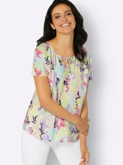 Blusen| Druckbluse im farbenfrohen Dessin zitrone-lavendel-bedruckt