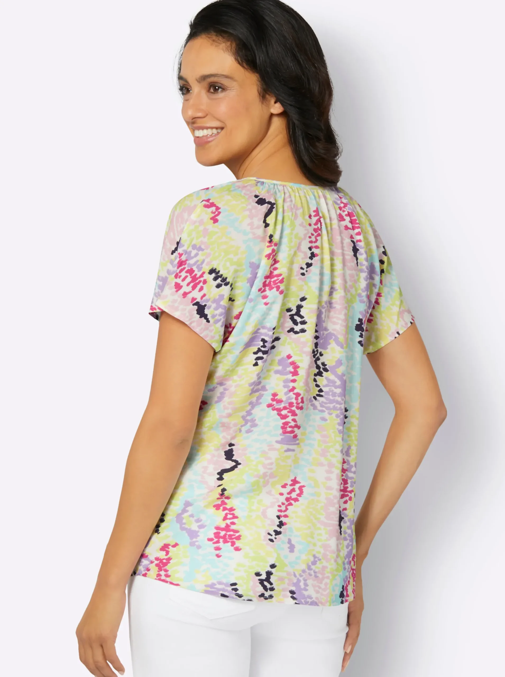 Blusen| Druckbluse im farbenfrohen Dessin zitrone-lavendel-bedruckt