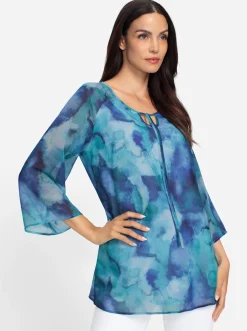Blusen|heine Druckbluse in Crêpe-Qualität ozean-royalblau-bedruckt