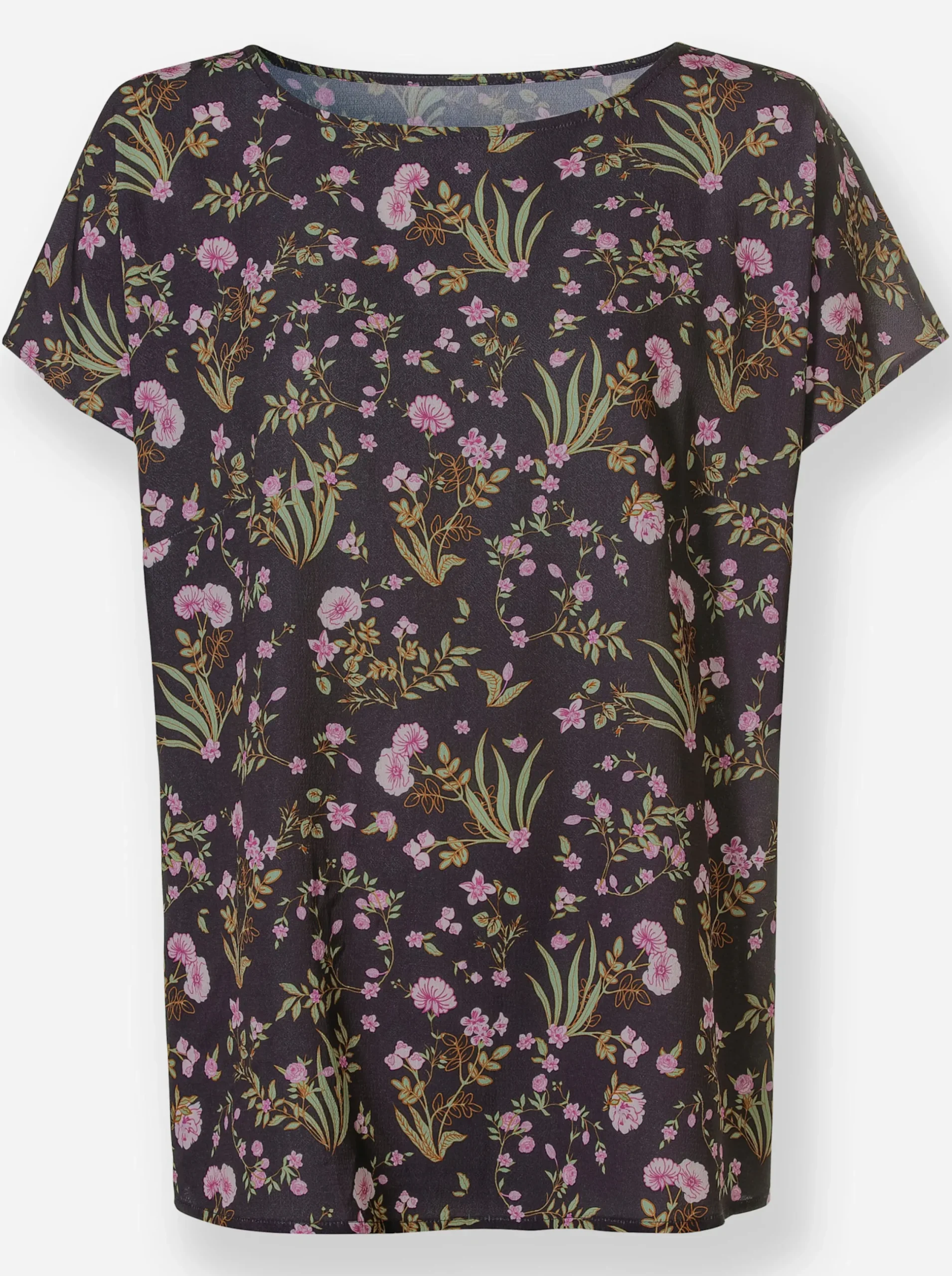 Blusen| Druckbluse in pflegeleichter Qualität schwarz-rosé-bedruckt