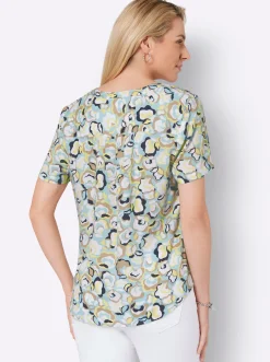 Blusen| Druckbluse mit abgerundetem Saum mint-zitrone-bedruckt