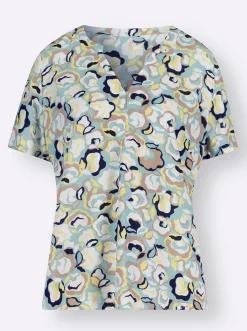Blusen| Druckbluse mit abgerundetem Saum mint-zitrone-bedruckt