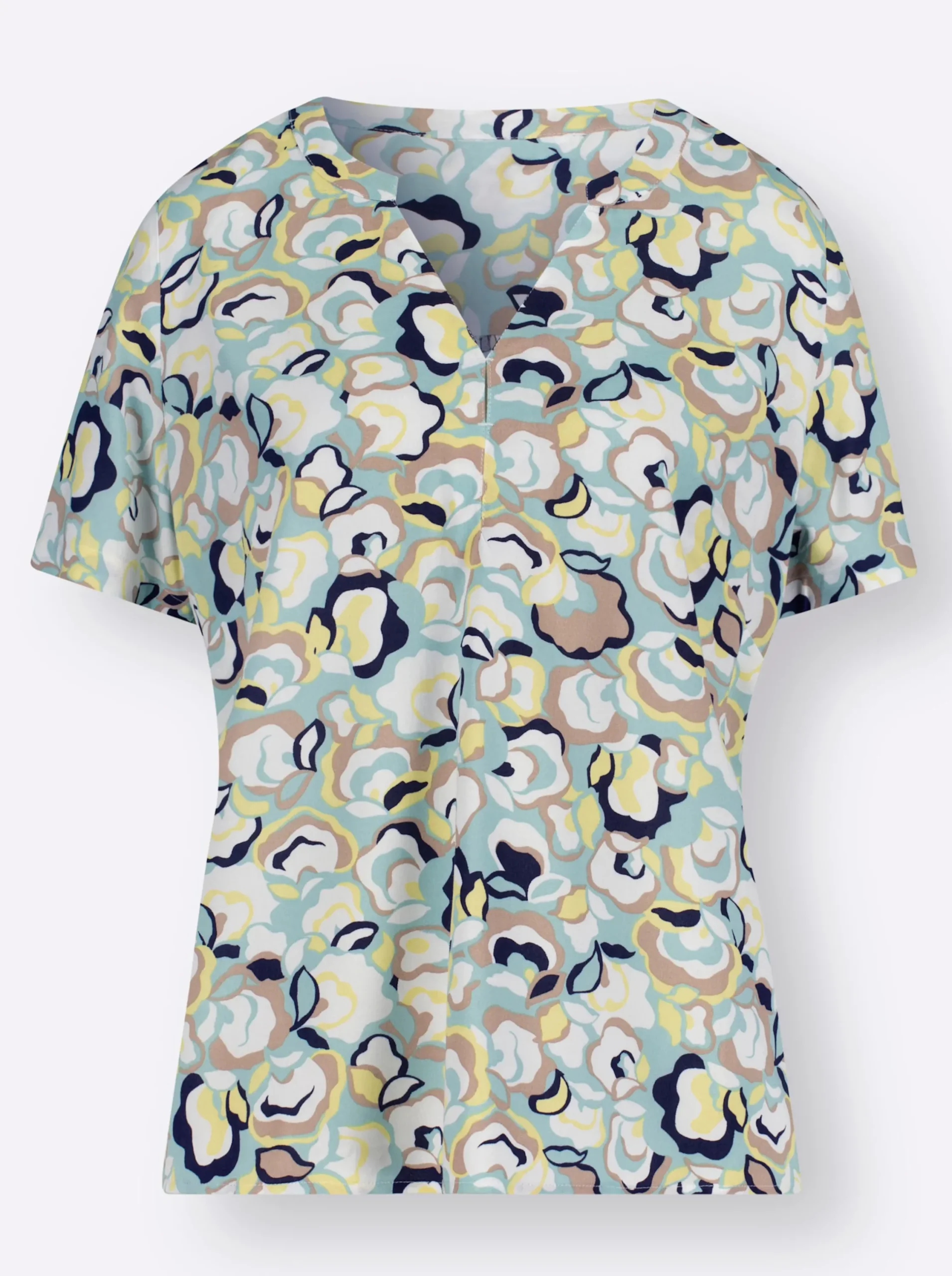 Blusen| Druckbluse mit abgerundetem Saum mint-zitrone-bedruckt