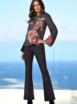 Blusen|heine Druckbluse mit Blüten-Dessin graphit-rotbraun-bedruckt