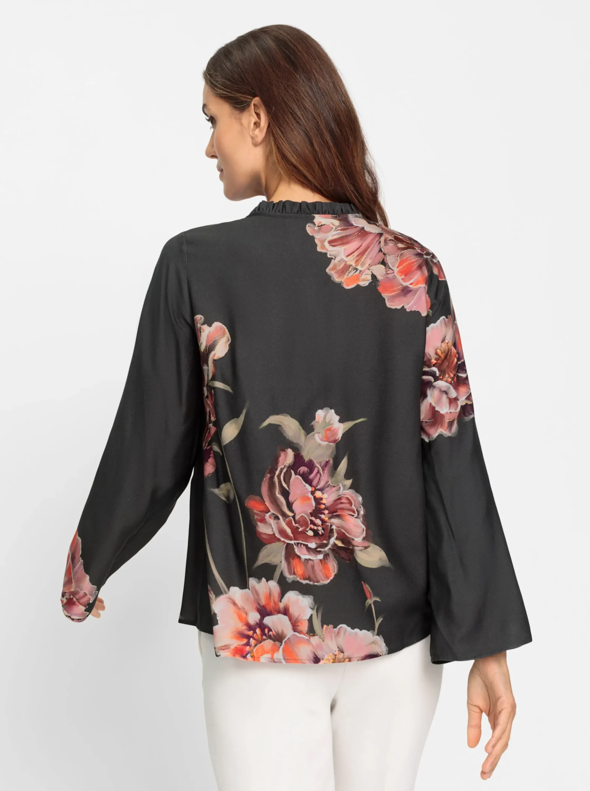 Blusen|heine Druckbluse mit Blüten-Dessin graphit-rotbraun-bedruckt