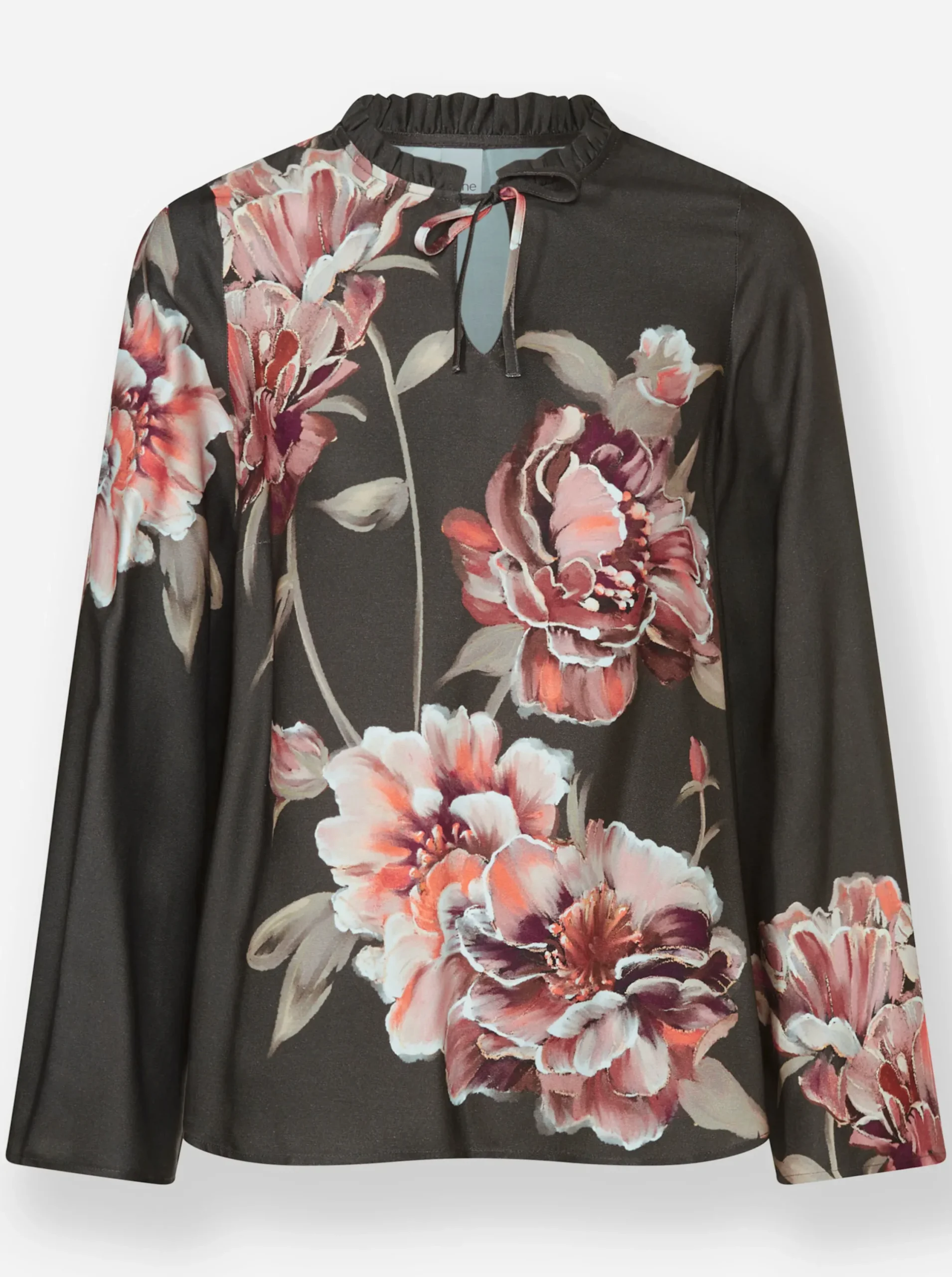 Blusen|heine Druckbluse mit Blüten-Dessin graphit-rotbraun-bedruckt