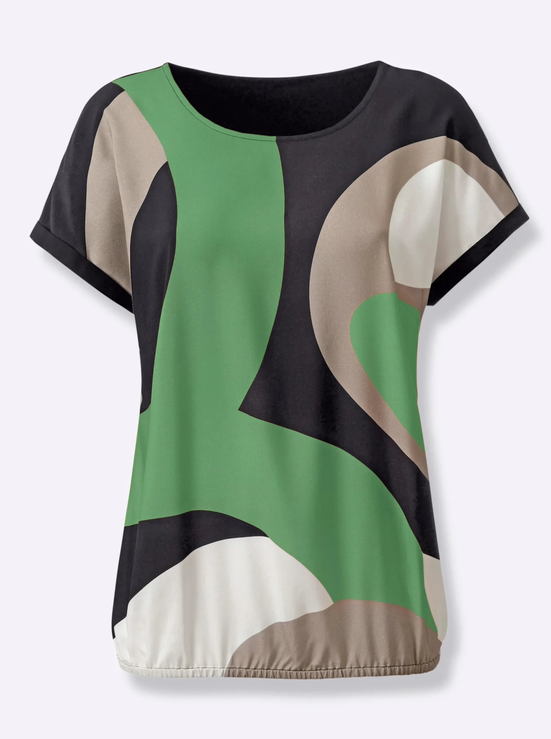 Blusen| Druckbluse mit elastischem Saum apfel-schwarz-bedruckt