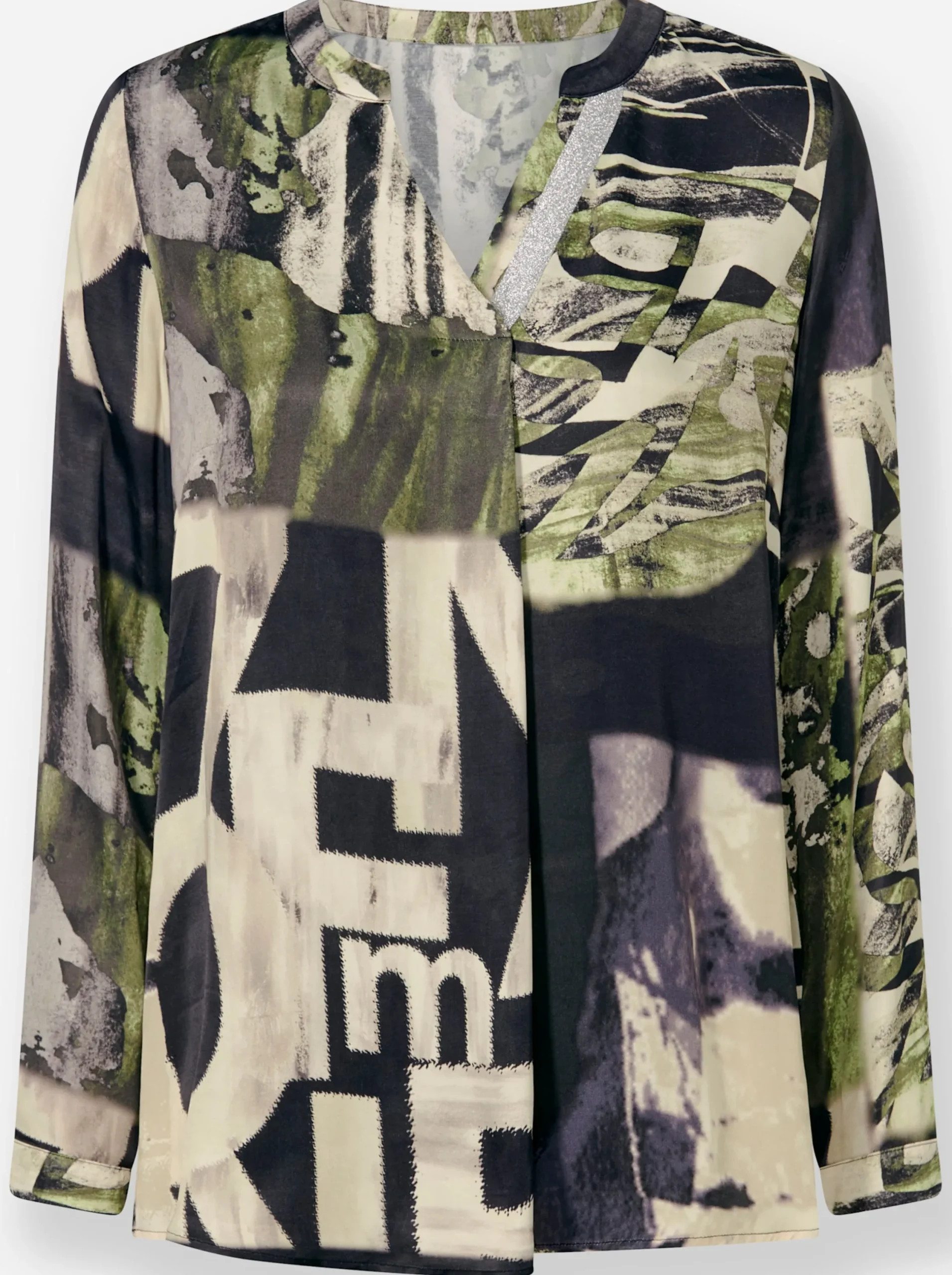 Blusen|heine Druckbluse mit Glitzer-Details sand-khaki-bedruckt