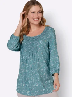Blusen| Druckbluse mit Herzchen-Muster ozean-nachtblau-bedruckt