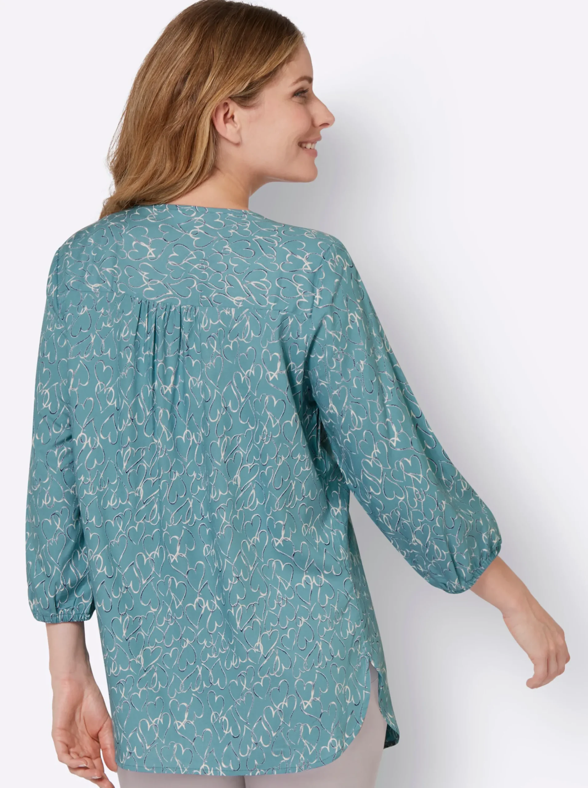 Blusen| Druckbluse mit Herzchen-Muster ozean-nachtblau-bedruckt