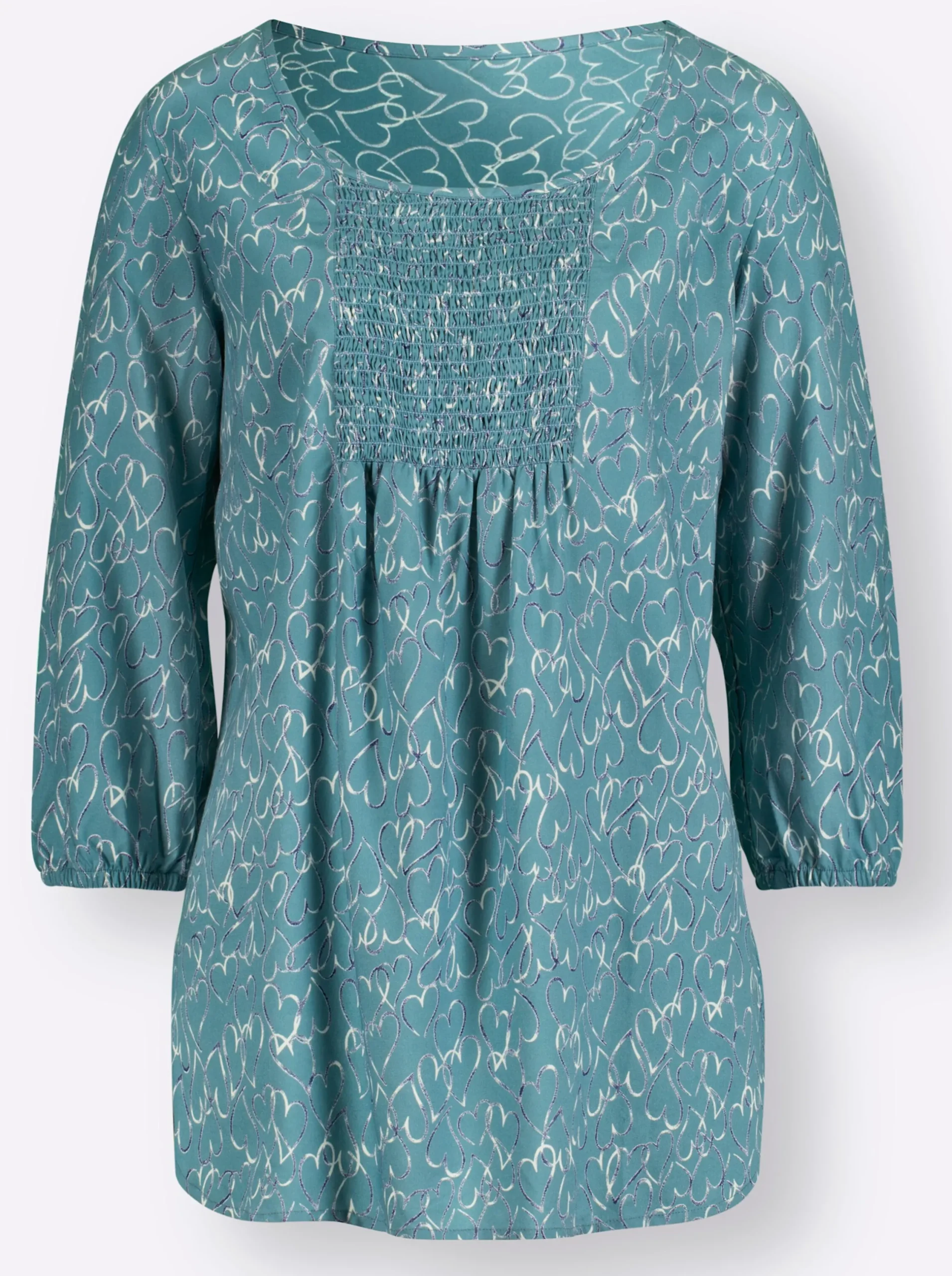Blusen| Druckbluse mit Herzchen-Muster ozean-nachtblau-bedruckt