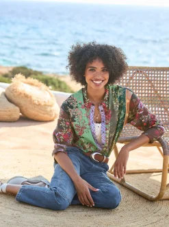 Blusen|heine Druckbluse mit Knopfleiste erdbeere-schilf-bedruckt
