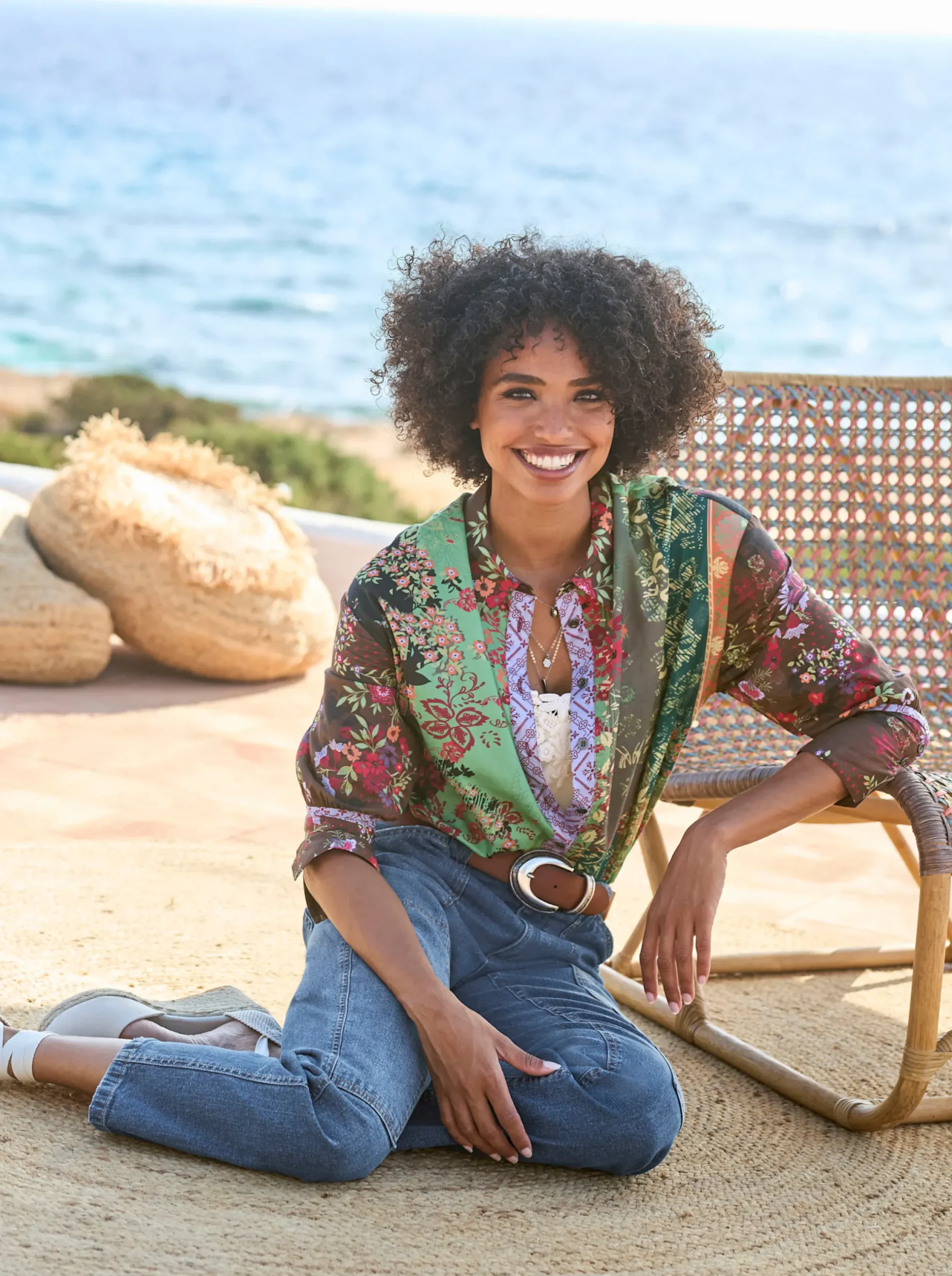 Blusen|heine Druckbluse mit Knopfleiste erdbeere-schilf-bedruckt