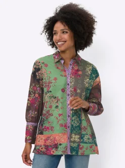 Blusen|heine Druckbluse mit Knopfleiste erdbeere-schilf-bedruckt