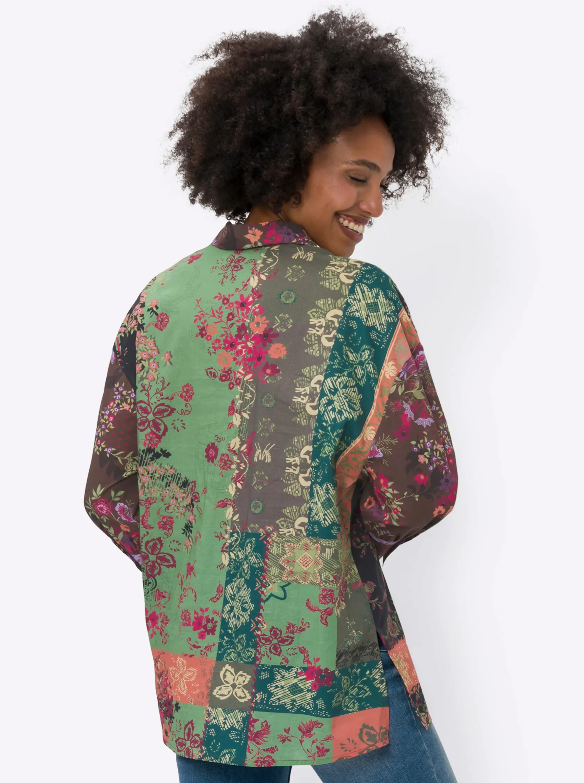 Blusen|heine Druckbluse mit Knopfleiste erdbeere-schilf-bedruckt