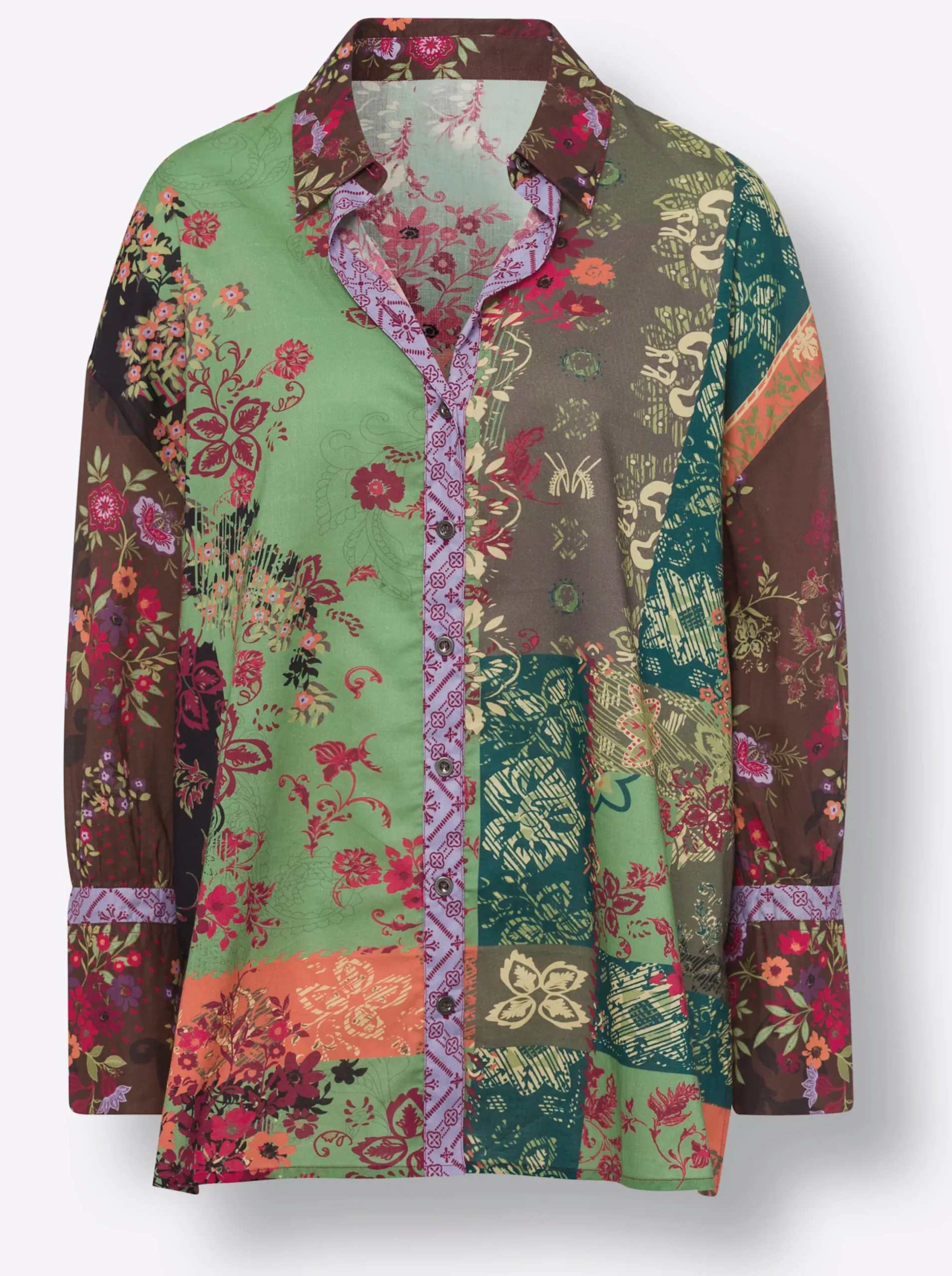 Blusen|heine Druckbluse mit Knopfleiste erdbeere-schilf-bedruckt