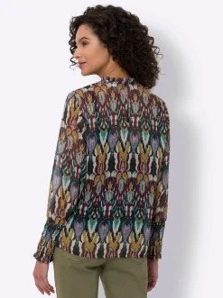 Blusen|heine Druckbluse mit Knopfverschluss im Nacken salbei-schwarz-gemustert